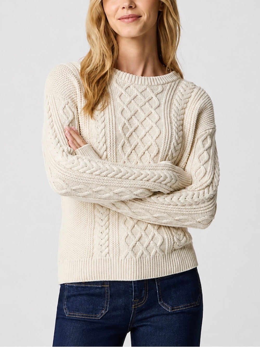 J Crew Cable Knit Pullover Chunky Cotton Sweater